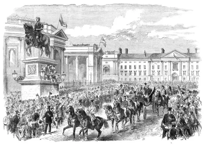 Framed Print : Visit of the Prince and Princess of Wales to Ireland: Royal Procession...College-Green... 1868. Creator: Unknown Framed Print : Visit of the Prince and Princess of Wales to Ireland: Royal Procession...College-Green... 1868. Creator: Unknown