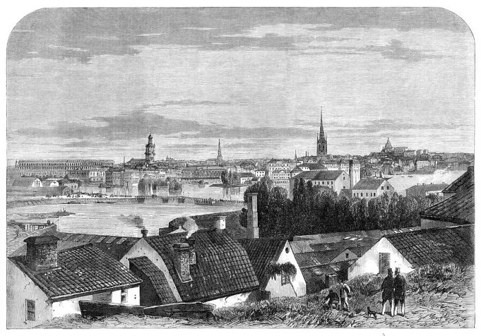 Framed Print : Visit of the Prince and Princess of Wales to Sweden: general view of the city of Stockholm, 1864. Creator: Unknown Framed Print : Visit of the Prince and Princess of Wales to Sweden: general view of the city of Stockholm, 1864. Creator: Unknown