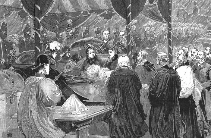 Framed Print : The visit of the Queen to Liverpool - The Recorder reading the Corporation Address... 1886. Creator: Unknown Framed Print : The visit of the Queen to Liverpool - The Recorder reading the Corporation Address... 1886. Creator: Unknown
