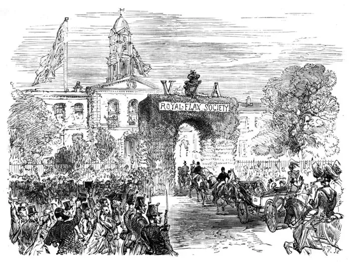 Framed Print : Visit of the Queen and Prince Albert to the Linen Hall, Belfast, c1850s, (c1888) Framed Print : Visit of the Queen and Prince Albert to the Linen Hall, Belfast, c1850s, (c1888)