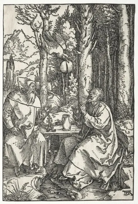Framed Print : The Visit of St. Anthony to St. Paul the Hermit, c. 1504. Creator: Albrecht Dürer (German Framed Print : The Visit of St. Anthony to St. Paul the Hermit, c. 1504. Creator: Albrecht Dürer (German