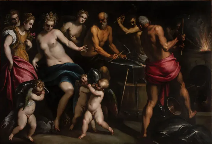 Framed Print : Visit of Venus in the forge of Vulcan, c.1585-1590. Creator: Palma il Giovane, Jacopo, the younger (1544-1628)