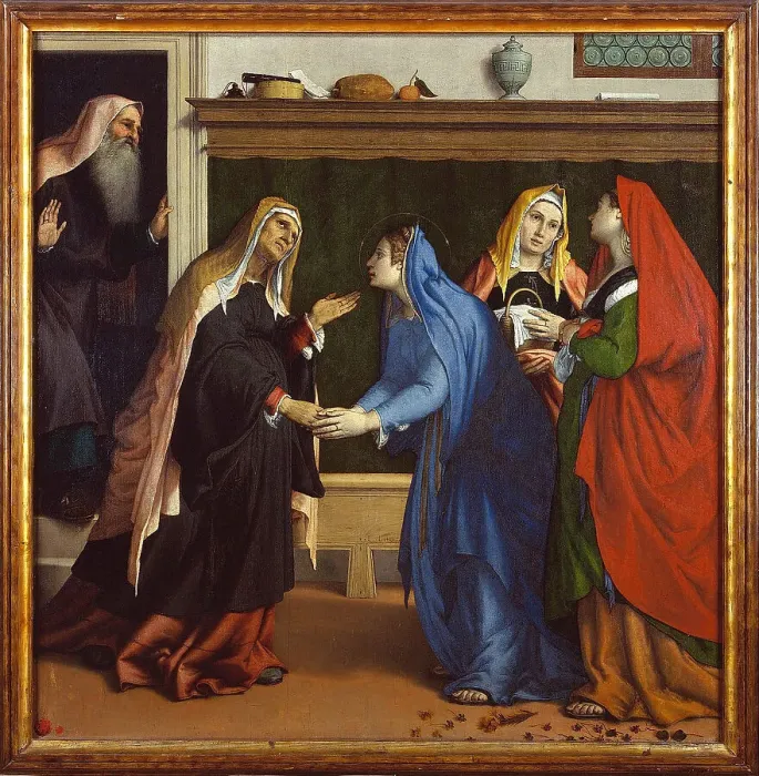 Framed Print : The Visitation, 1532. Creator: Lotto, Lorenzo (1480-1556) Framed Print : The Visitation, 1532. Creator: Lotto, Lorenzo (1480-1556)