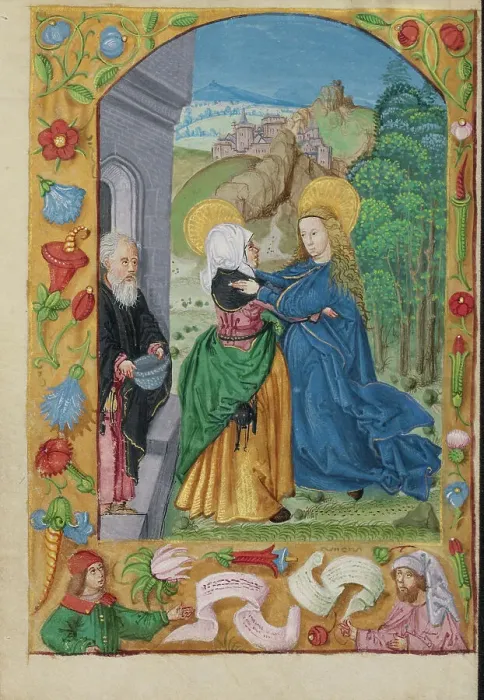 Framed Print : The Visitation; Book of Hours, early 16th century. Creator: Unknown Framed Print : The Visitation; Book of Hours, early 16th century. Creator: Unknown