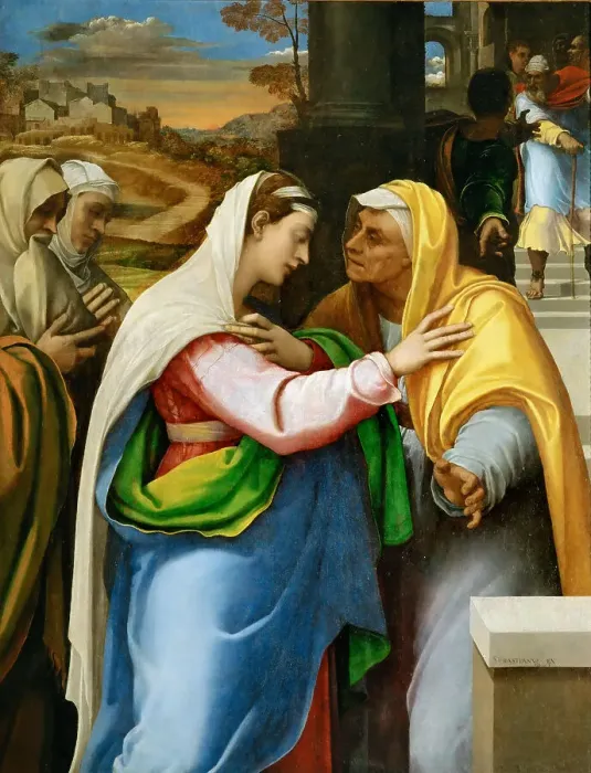 Framed Print : The Visitation, c. 1519. Creator: Piombo, Sebastiano, del (1485-1547) Framed Print : The Visitation, c. 1519. Creator: Piombo, Sebastiano, del (1485-1547)