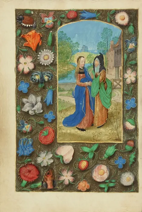 Framed Print : The Visitation; Crohin-La Fontaine Hours, about 1480-1485 ?. Creator: Master of the Dresden Prayer Book Framed Print : The Visitation; Crohin-La Fontaine Hours, about 1480-1485 ?. Creator: Master of the Dresden Prayer Book