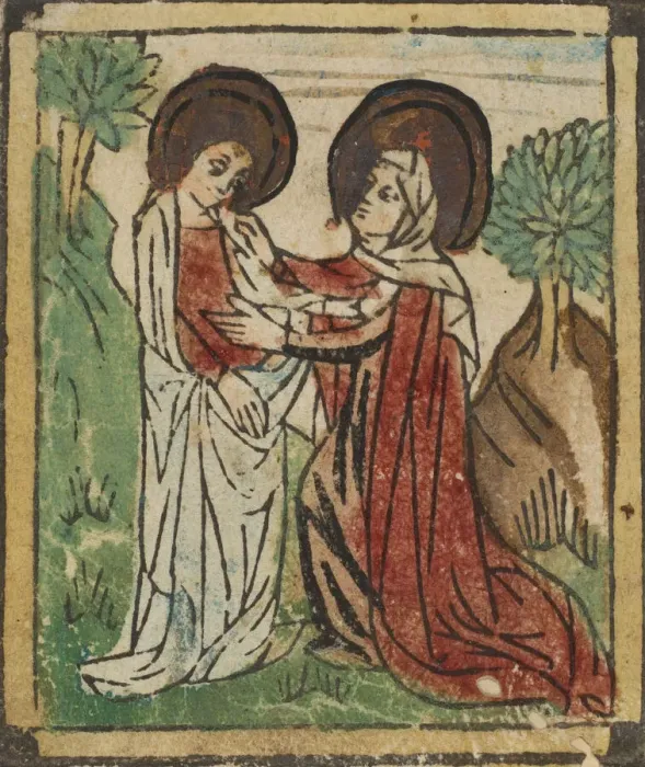 Framed Print : The Visitation (Schr. 59), 15th century. 15th century. Creator: Anon Framed Print : The Visitation (Schr. 59), 15th century. 15th century. Creator: Anon