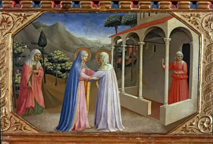 Framed Print : The Visitation, one of the five small tables that make up the Annunciation Altarpiece, c Framed Print : The Visitation, one of the five small tables that make up the Annunciation Altarpiece, c