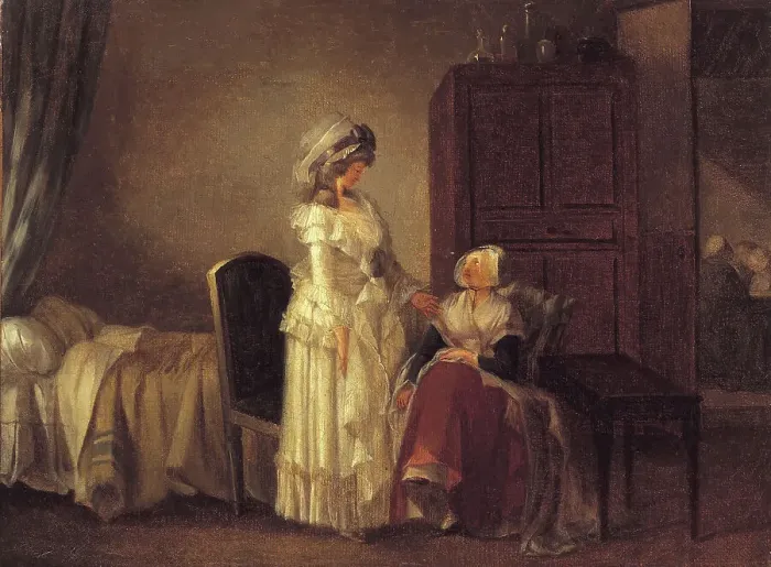 Framed Print : Visiting the convalescent. Creator: Jean-Baptiste Mallet Framed Print : Visiting the convalescent. Creator: Jean-Baptiste Mallet