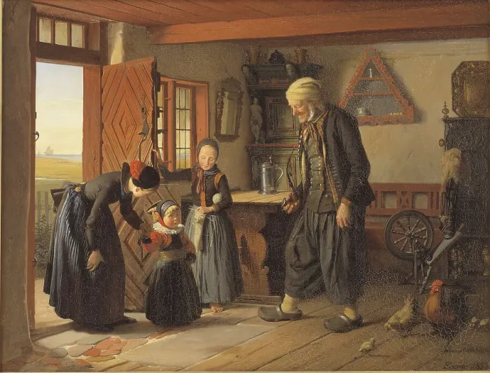 Framed Print : Visiting Grandfather, 1853. Creator: Julius Exner Framed Print : Visiting Grandfather, 1853. Creator: Julius Exner