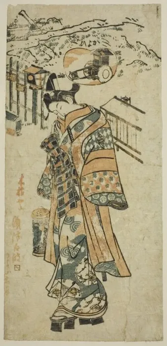 Framed Print : Visiting (Kayoi) - a parody of Shosho visiting Komachi, c. 1740s. Creator: Mangetsudo Framed Print : Visiting (Kayoi) - a parody of Shosho visiting Komachi, c. 1740s. Creator: Mangetsudo