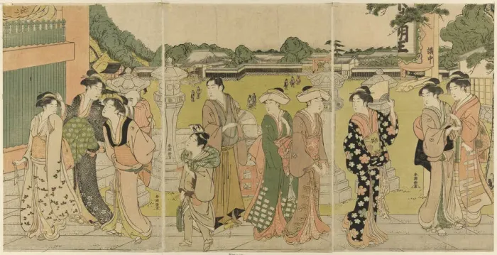 Framed Print : Visiting a temple dedicated to Fudo, c. 1780 / 1801. Creator: Katsukawa Shuncho Framed Print : Visiting a temple dedicated to Fudo, c. 1780 / 1801. Creator: Katsukawa Shuncho