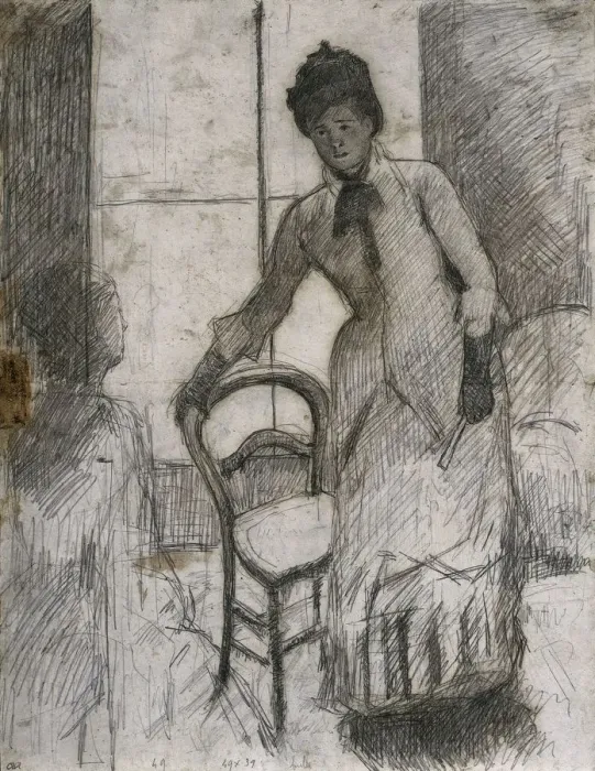 Framed Print : The Visitor (recto), c. 1881. Creator: Mary Cassatt (American, 1844-1926)