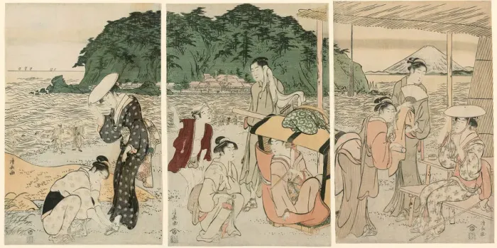Framed Print : Visitors to Enoshima, c. 1789. Creator: Torii Kiyonaga Framed Print : Visitors to Enoshima, c. 1789. Creator: Torii Kiyonaga