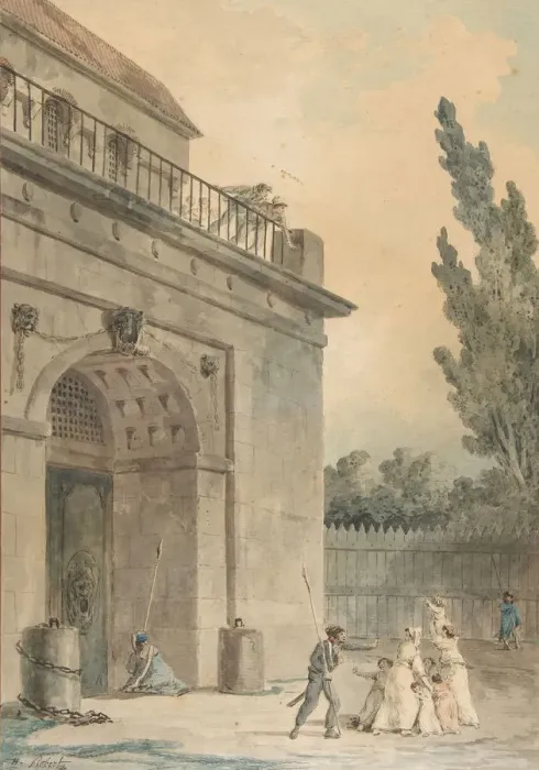 Framed Print : Visitors leaving a prison, 1794-95. Creator: Hubert Robert Framed Print : Visitors leaving a prison, 1794-95. Creator: Hubert Robert