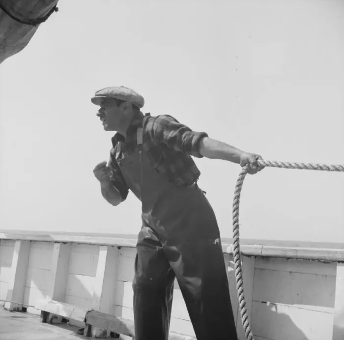 Framed Print : Vito Camella hollers for help to anchor a dory, Glocester, Massachusetts, 1943. Creator: Gordon Parks Framed Print : Vito Camella hollers for help to anchor a dory, Glocester, Massachusetts, 1943. Creator: Gordon Parks