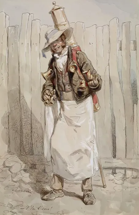 Framed Print : V'la l'coco: The Chocolate Vendor, 1855-1857. Creator: Paul Gavarni Framed Print : V'la l'coco: The Chocolate Vendor, 1855-1857. Creator: Paul Gavarni