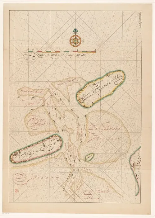 Framed Print : Vlieland map, Terschelling, part of Friesland and the surrounding sandbanks, c.1620-c.1699. Creator: Anon