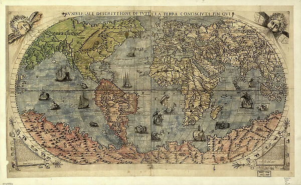 Vniversale descrittione di tvtta la terra conoscivta fin qvi, 1565. Creators: Paolo Forlani, Ferrando Bertelli