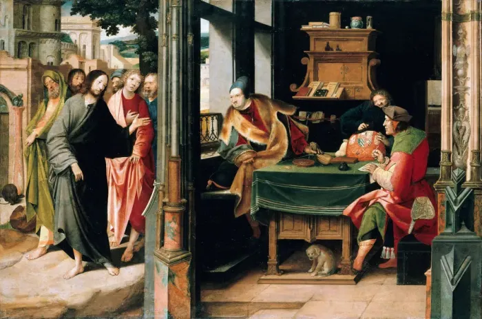 Framed Print : The Vocation of Saint Matthew. Artist: Engebrechtsz. Cornelis (ca. 1462-1527) Framed Print : The Vocation of Saint Matthew. Artist: Engebrechtsz. Cornelis (ca. 1462-1527)