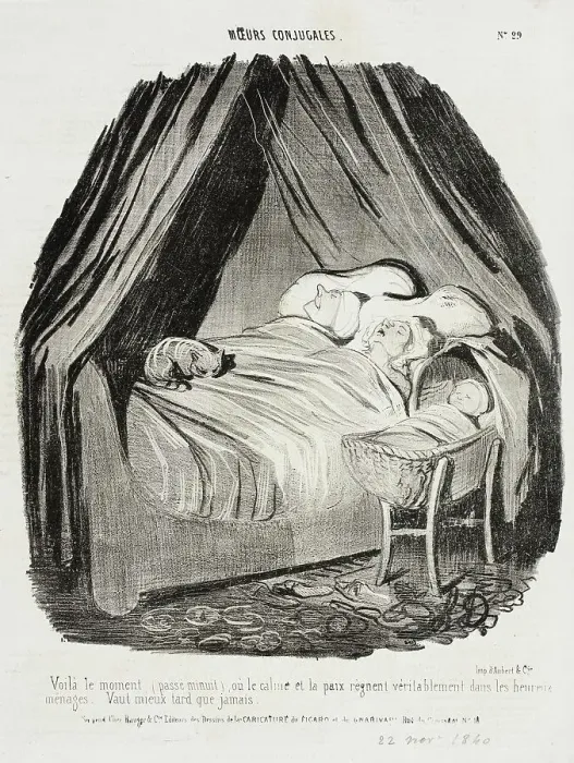 Framed Print : Voilà le moment (passé minuit) où le calme et la paix règnent.. 1840. Creator: Honore Daumier Framed Print : Voilà le moment (passé minuit) où le calme et la paix règnent.. 1840. Creator: Honore Daumier