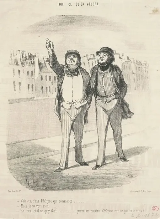 Framed Print : Vois-tu, c'est l'éclipse qui commence... 19th century. Creator: Honore Daumier Framed Print : Vois-tu, c'est l'éclipse qui commence... 19th century. Creator: Honore Daumier