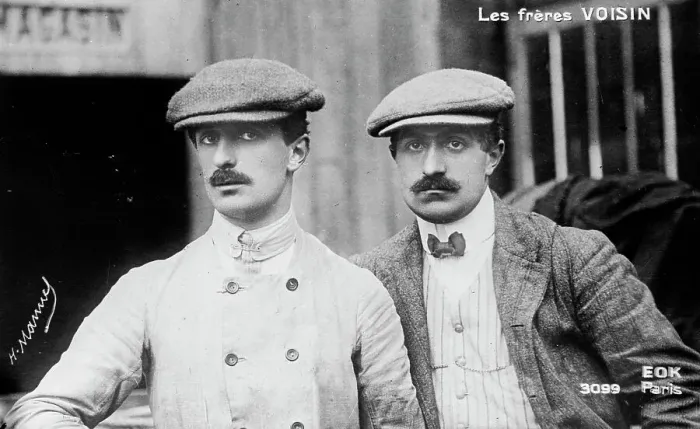 Framed Print : The Voisin brothers, French aviation pioneers. Gabriel Voisin (1880-1973), on the left... (1912?). Creator: Bain News Service Framed Print : The Voisin brothers, French aviation pioneers. Gabriel Voisin (1880-1973), on the left... (1912?). Creator: Bain News Service