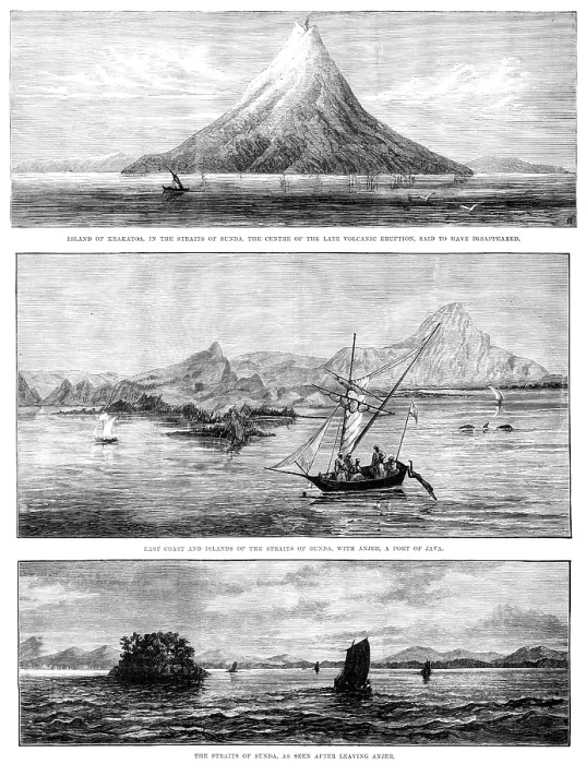 Framed Print : The Volcanic Eruption in the Straits of Sunda, 1883. Creator: Unknown Framed Print : The Volcanic Eruption in the Straits of Sunda, 1883. Creator: Unknown