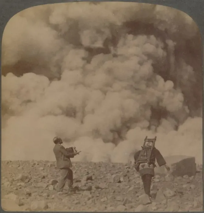 Framed Print : Volcanic explosion - smoke, steam and stones thrown from crater of Asama-yama, Japan, 1904 Framed Print : Volcanic explosion - smoke, steam and stones thrown from crater of Asama-yama, Japan, 1904
