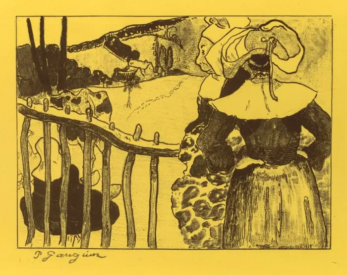 Framed Print : Volpini Suite: Breton Women by a Gate (Bretonnes a la Barriere), 1889. Creator Framed Print : Volpini Suite: Breton Women by a Gate (Bretonnes a la Barriere), 1889. Creator