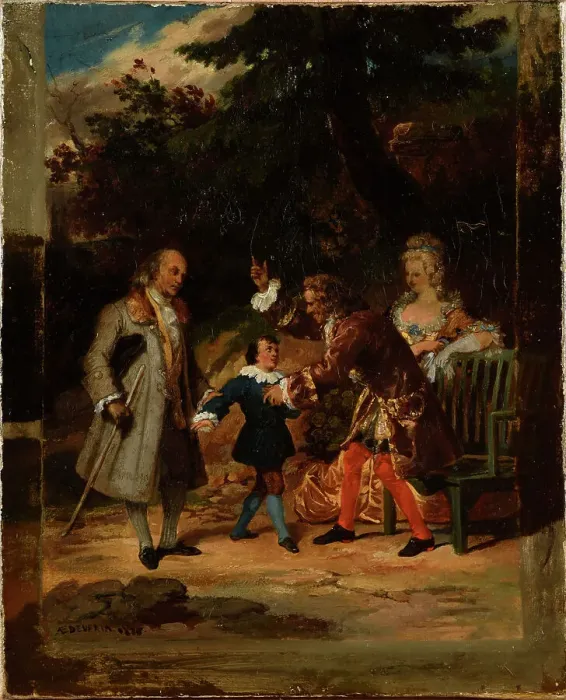 Framed Print : Voltaire blessing Franklin's grandson, 1826. Creator: Devéria, Achille (1800-1857) Framed Print : Voltaire blessing Franklin's grandson, 1826. Creator: Devéria, Achille (1800-1857)