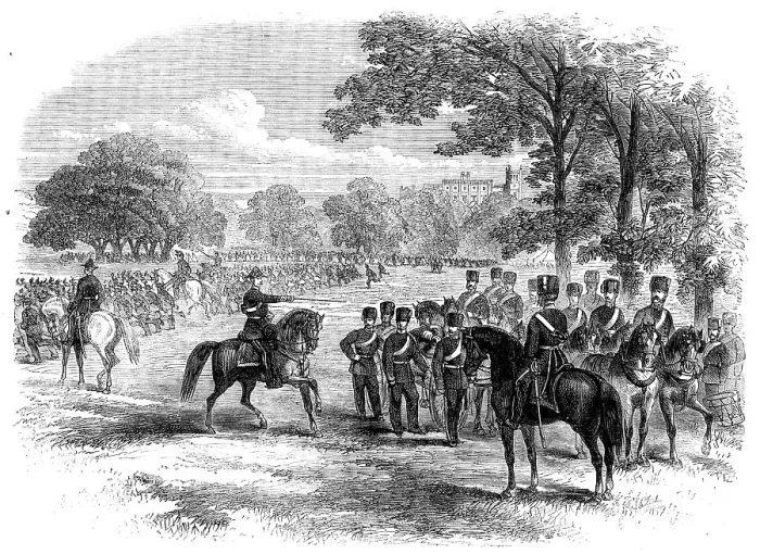 Framed Print : Volunteer review and fete at Shrubland Hall, near Ipswich... 1862. Creator: Unknown Framed Print : Volunteer review and fete at Shrubland Hall, near Ipswich... 1862. Creator: Unknown