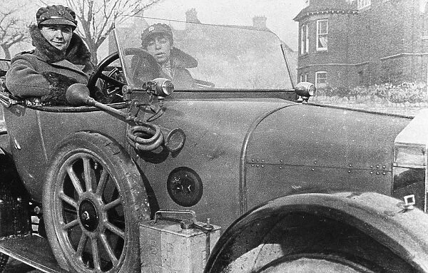 Volunteer women drivers in a Wolseley, donated towards the war effort, Cambridge, World War I, 1915
