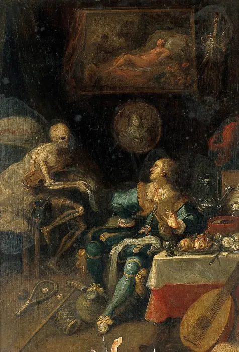 Framed Print : A voluptuary surprised by death, 1600-1699. Creator: Frans Francken II Framed Print : A voluptuary surprised by death, 1600-1699. Creator: Frans Francken II