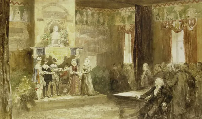 Framed Print : Vondel celebration at the Muiderslot, 1867, (1867). Creators: Charles Rochussen, Joseph Albert Alberdingk Thijm, Willem Jacobs Hofdijk Framed Print : Vondel celebration at the Muiderslot, 1867, (1867). Creators: Charles Rochussen, Joseph Albert Alberdingk Thijm, Willem Jacobs Hofdijk