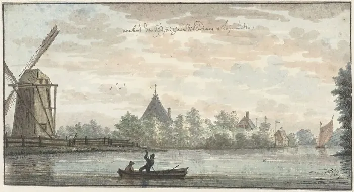 Framed Print : De Vos Windmill and the Verbeid de Tijd house on the Drecht... 1701-1759. Creator: Cornelis Pronk Framed Print : De Vos Windmill and the Verbeid de Tijd house on the Drecht... 1701-1759. Creator: Cornelis Pronk