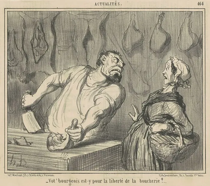 Framed Print : Vot Bourgeois est-y pour liberté de la boucherie?, 19th century. Creator: Honore Daumier Framed Print : Vot Bourgeois est-y pour liberté de la boucherie?, 19th century. Creator: Honore Daumier