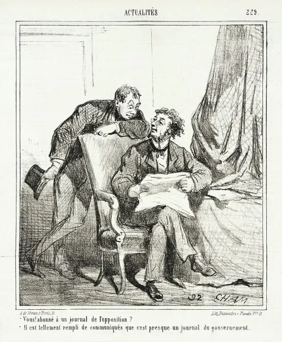 Framed Print : Vous! Abonné à un journal de l'opposition? -Il est tellement rempli de communiques que... 1867. Creator: Cham Framed Print : Vous! Abonné à un journal de l'opposition? -Il est tellement rempli de communiques que... 1867. Creator: Cham