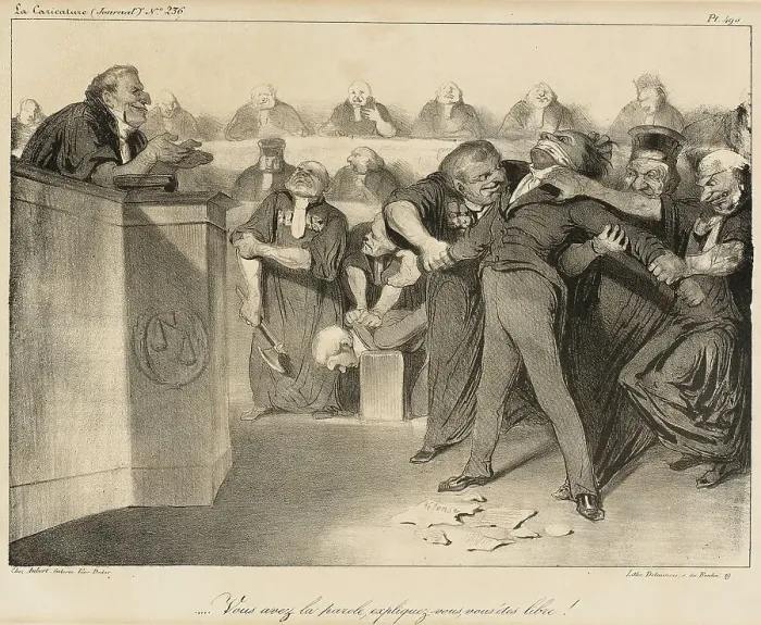 Framed Print : Vous avez la parole, expliquez-vous, vous êtes libre!, 1835. Creator: Honore Daumier Framed Print : Vous avez la parole, expliquez-vous, vous êtes libre!, 1835. Creator: Honore Daumier