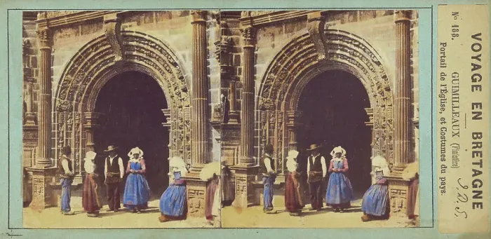 Framed Print : Voyage en Bretagne. Guimilleaux (Finistere) Portail de l'Eglise, et Costumes du pays. about 1860. Creator: Unknown Framed Print : Voyage en Bretagne. Guimilleaux (Finistere) Portail de l'Eglise, et Costumes du pays. about 1860. Creator: Unknown
