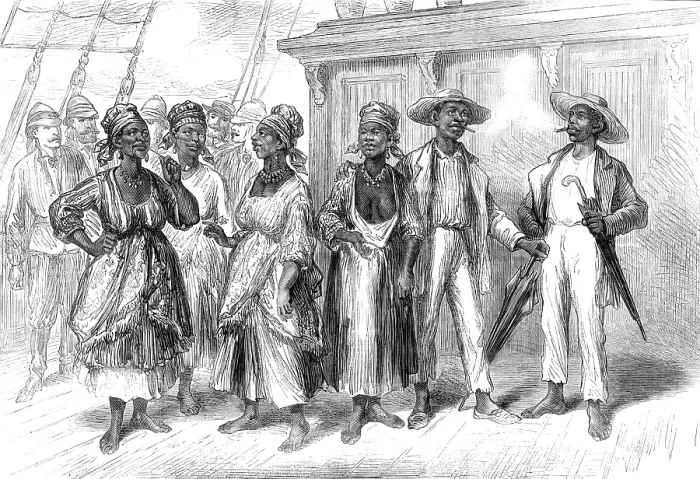 Framed Print : Voyage to the Gold Coast of Africa: negro visitors on board the Volta, 1874. Creator: Unknown Framed Print : Voyage to the Gold Coast of Africa: negro visitors on board the Volta, 1874. Creator: Unknown