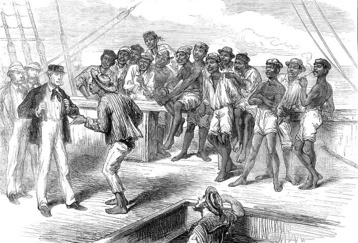 Framed Print : Voyage to the Gold Coast...a negro strike at Sierra Leone, 1874. Creator: Unknown Framed Print : Voyage to the Gold Coast...a negro strike at Sierra Leone, 1874. Creator: Unknown
