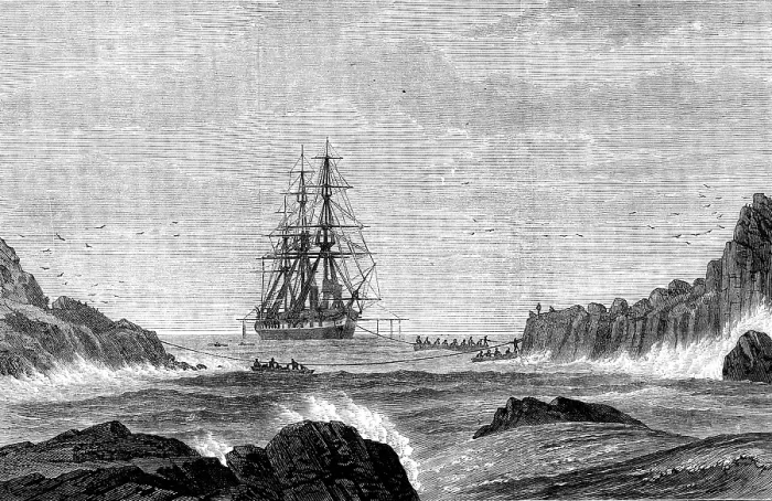 Framed Print : The Voyage of H.M.S. Challenger: the Challenger made fast to St. Paul's Rocks, 1873. Creator: Unknown. The Voyage of H.M.S. Challenger: the Challenger made fast to St. Paul's Rocks, 1873. Creator: Unknown Framed Print : The Voyage of H.M.S. Challenger: the Challenger made fast to St. Paul's Rocks, 1873. Creator: Unknown. The Voyage of H.M.S. Challenger: the Challenger made fast to St. Paul's Rocks, 1873. Creator: Unknown