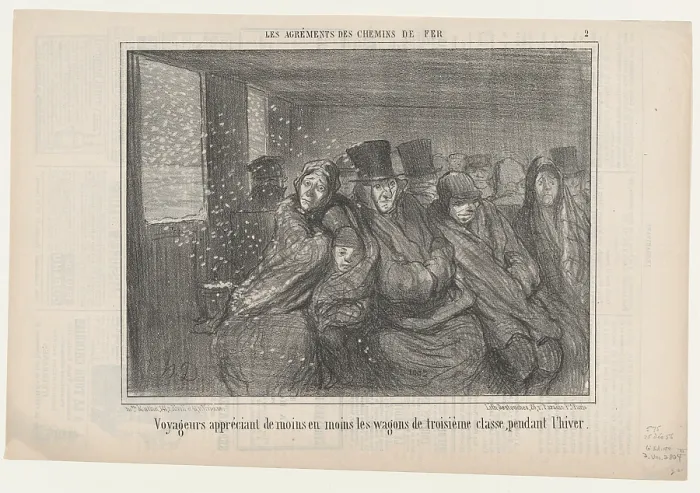 Framed Print : Voyageurs appreciant de moins en moins les wagons de troisieme classe pendant l'hiver, 1856 Framed Print : Voyageurs appreciant de moins en moins les wagons de troisieme classe pendant l'hiver, 1856