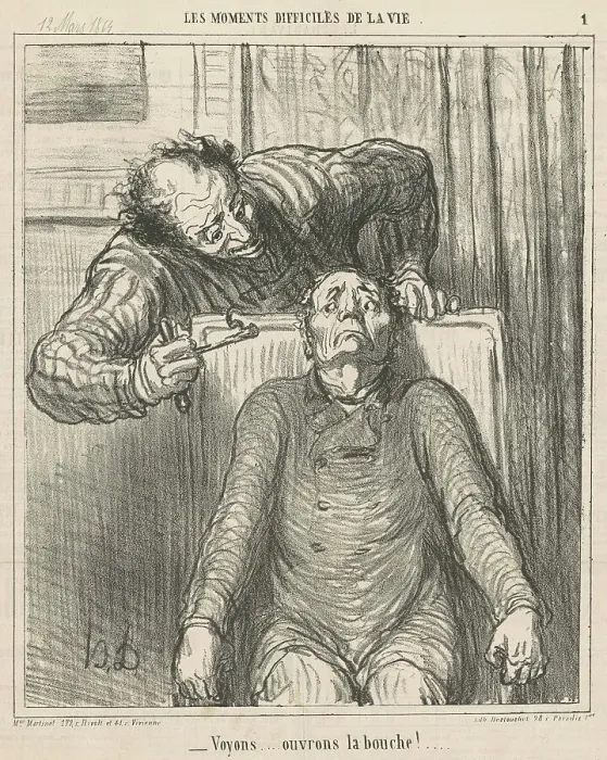 Framed Print : Voyons... ouvrons le bouche!... 19th century. Creator: Honore Daumier Framed Print : Voyons... ouvrons le bouche!... 19th century. Creator: Honore Daumier
