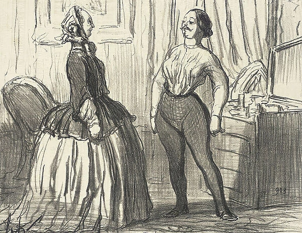 Voyons...Ai-je l'air assez homme comme ça?, 1856. Creator: Honore Daumier