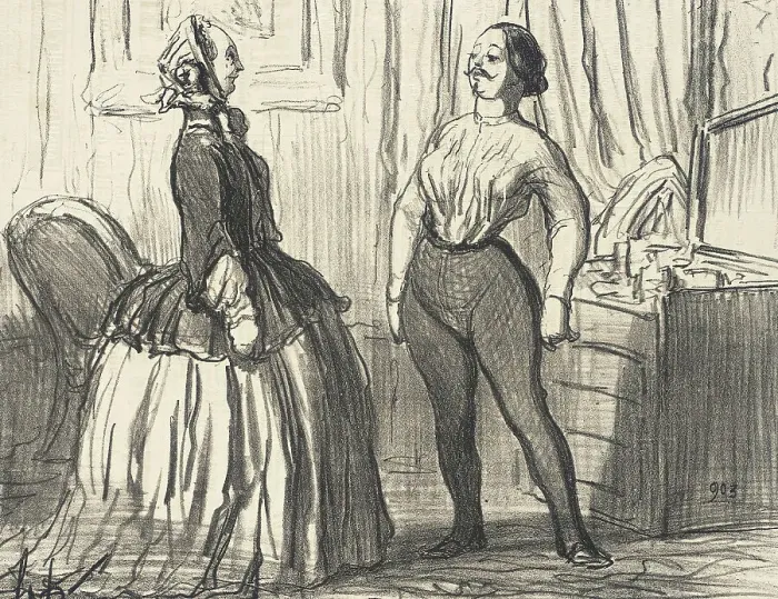 Framed Print : Voyons...Ai-je l'air assez homme comme ça?, 1856. Creator: Honore Daumier Framed Print : Voyons...Ai-je l'air assez homme comme ça?, 1856. Creator: Honore Daumier