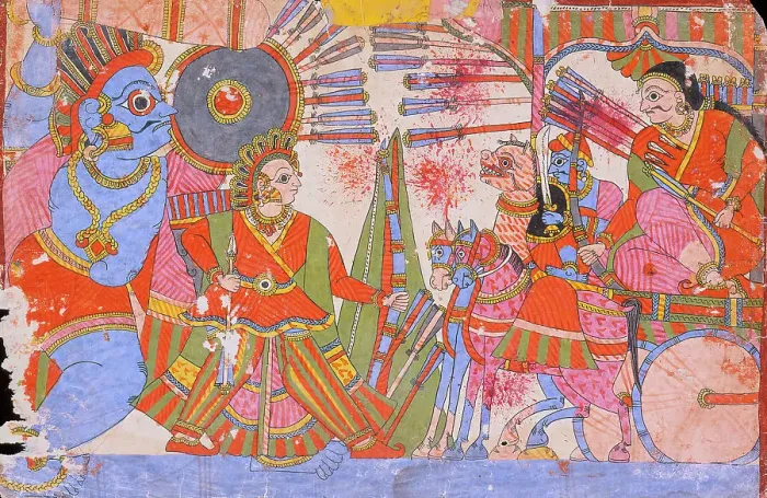 Framed Print : Vrishaketu and Bhima Fighting Yavanatha, Scene from the Story of Babhruvahana... c1850. Creator: Unknown Framed Print : Vrishaketu and Bhima Fighting Yavanatha, Scene from the Story of Babhruvahana... c1850. Creator: Unknown