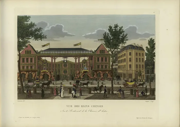 Framed Print : Vue des Bains chinois, sur le boulevard de la Chaussée d'Antin, 1817-1824. Creator: Courvoisier-Voisin, Henri (1757-1830) Framed Print : Vue des Bains chinois, sur le boulevard de la Chaussée d'Antin, 1817-1824. Creator: Courvoisier-Voisin, Henri (1757-1830)