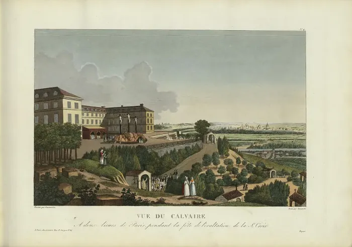 Framed Print : Vue du calvaire, à deux lieues de Paris pendant la fête de l'exaltation de la Sainte Croix, 1817-24. Creator: Courvoisier-Voisin, Henri (1757-1830) Framed Print : Vue du calvaire, à deux lieues de Paris pendant la fête de l'exaltation de la Sainte Croix, 1817-24. Creator: Courvoisier-Voisin, Henri (1757-1830)